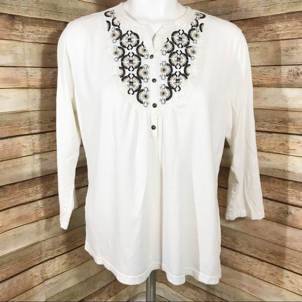 Croft & Barrow cream embroidered blouse
